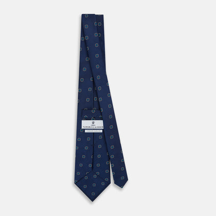 Navy Geometric Silk Tie Image 3