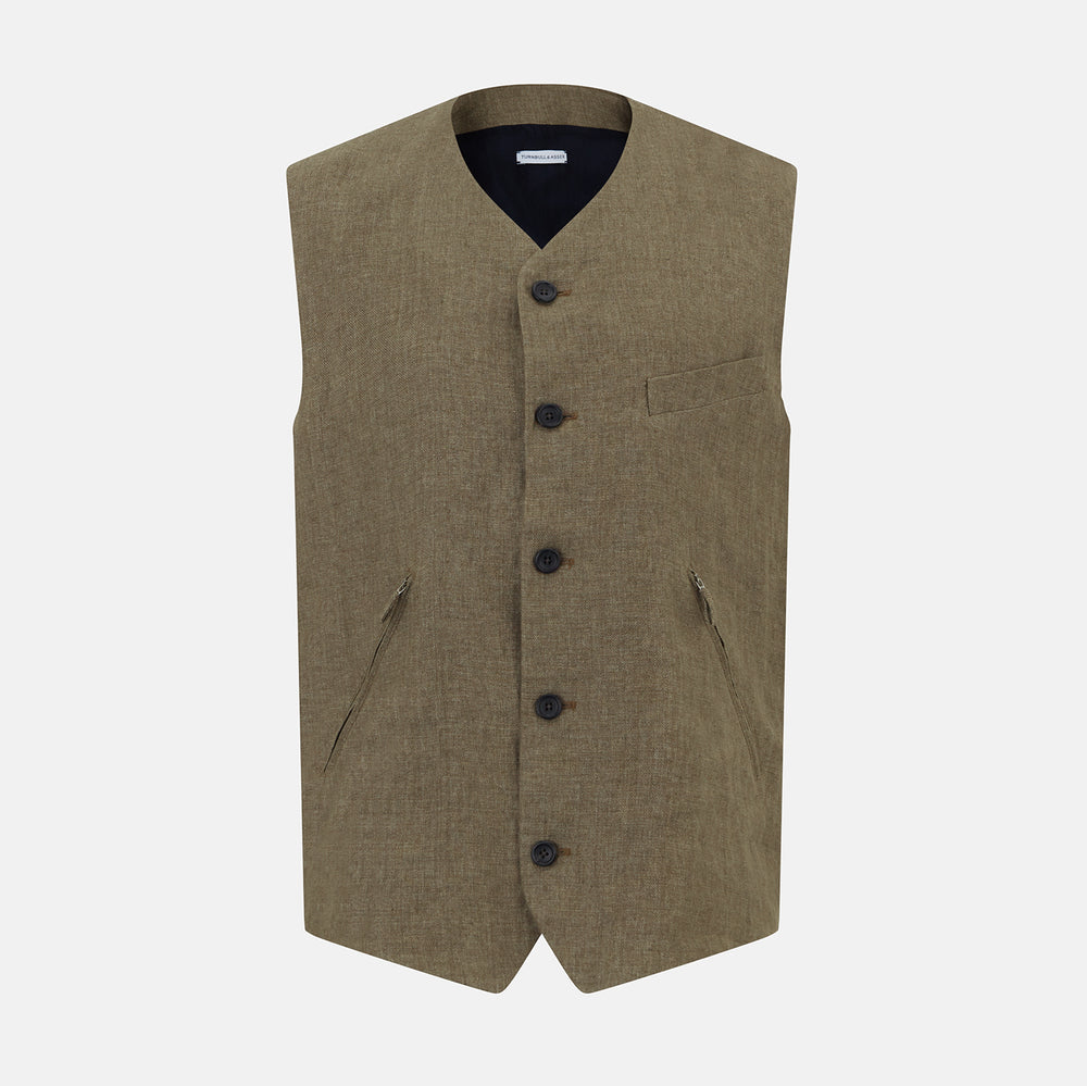 Olive Linen Twill Waistcoat