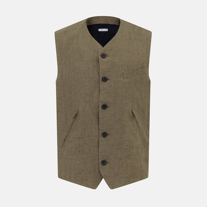 Olive Linen Twill Waistcoat