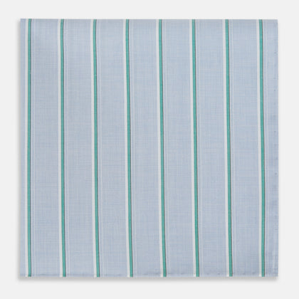Blue and Green Multi Stripe Hand-Rolled Handkerchief