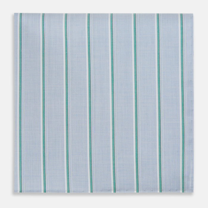 Blue and Green Multi Stripe Hand-Rolled Handkerchief