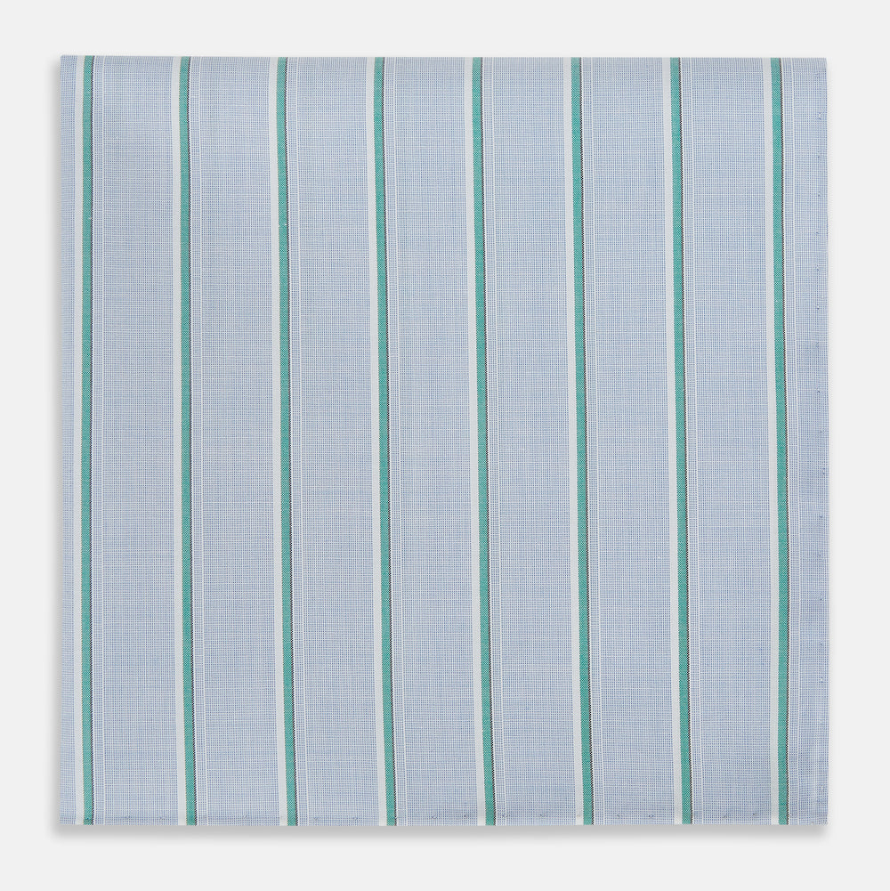 Blue and Green Multi Stripe Hand-Rolled Handkerchief