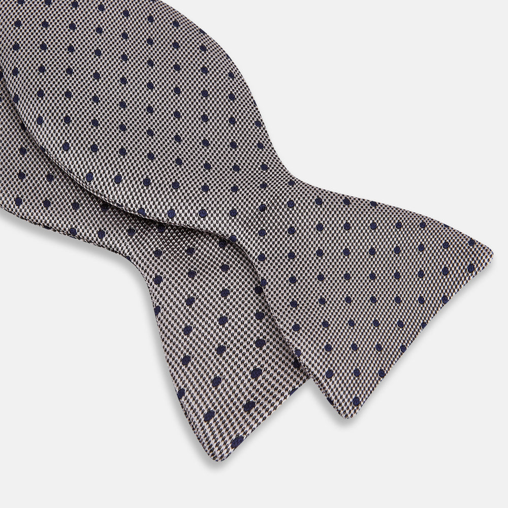 Navy and Silver Micro Dot Silk Bow Tie