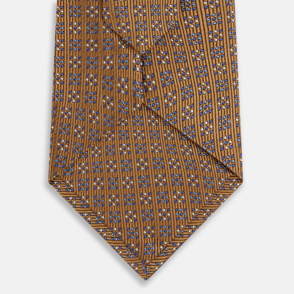 Tan and Blue Multi Dot Silk Tie