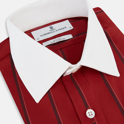 Dark Red Track Stripe Shirt with Contrast T&A Collar and Cuffs