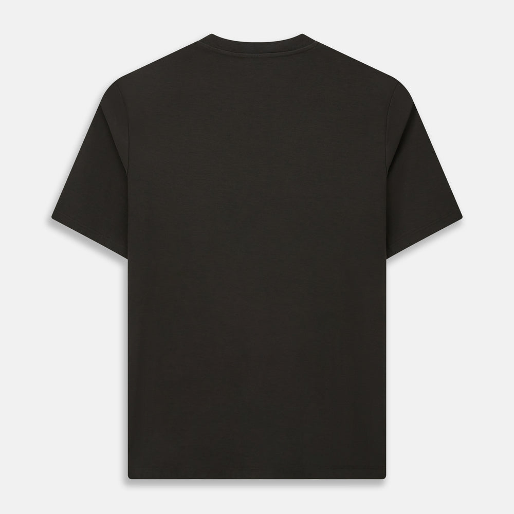 The Turnbull & Asser Dark Chocolate Short-Sleeve T-shirt features a crew neckline and quality fabric, shown against a white background to highlight its timeless appeal.