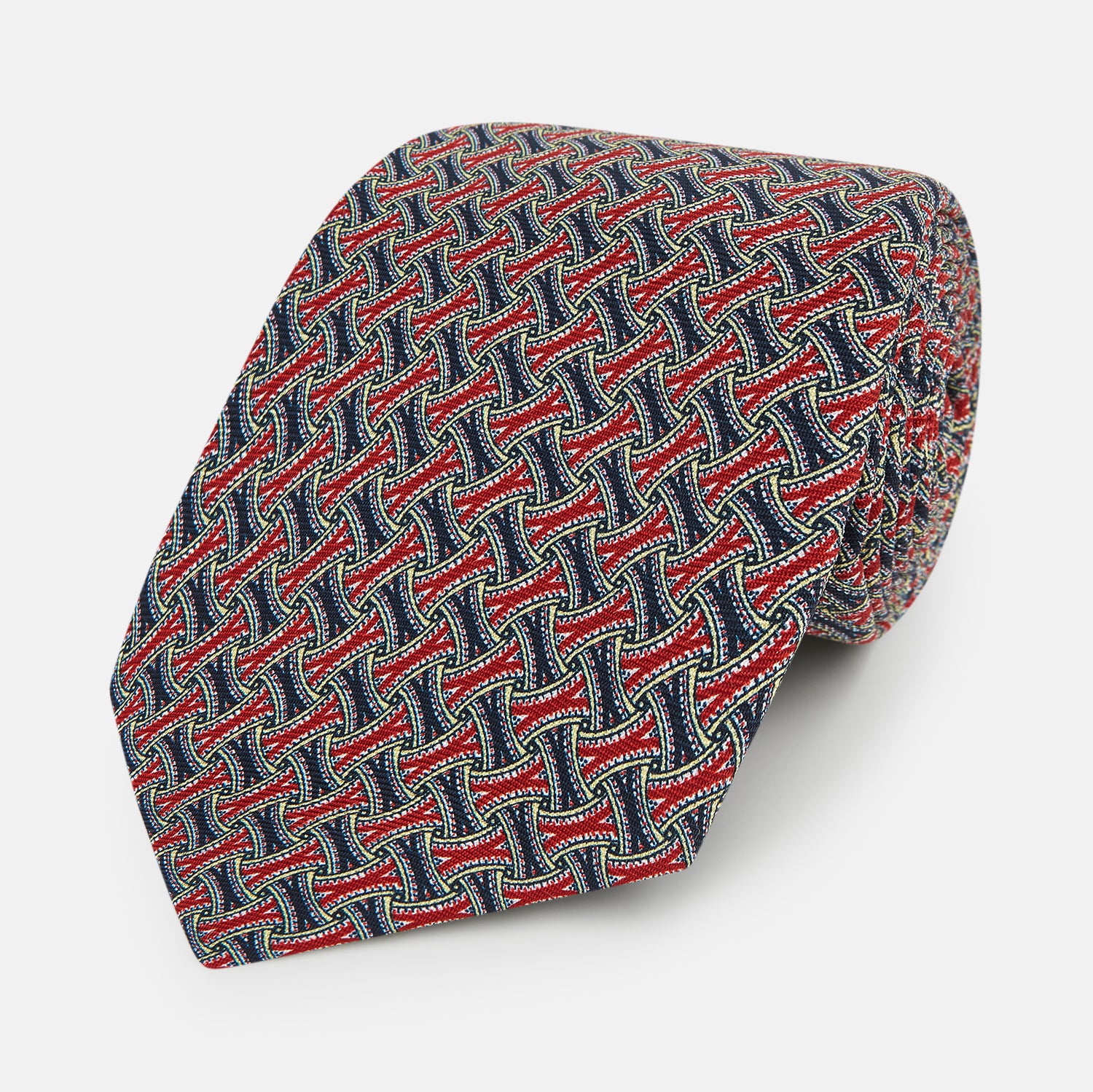 View 1 of product Red and Navy Weave-Patterned Printed Silk Tie