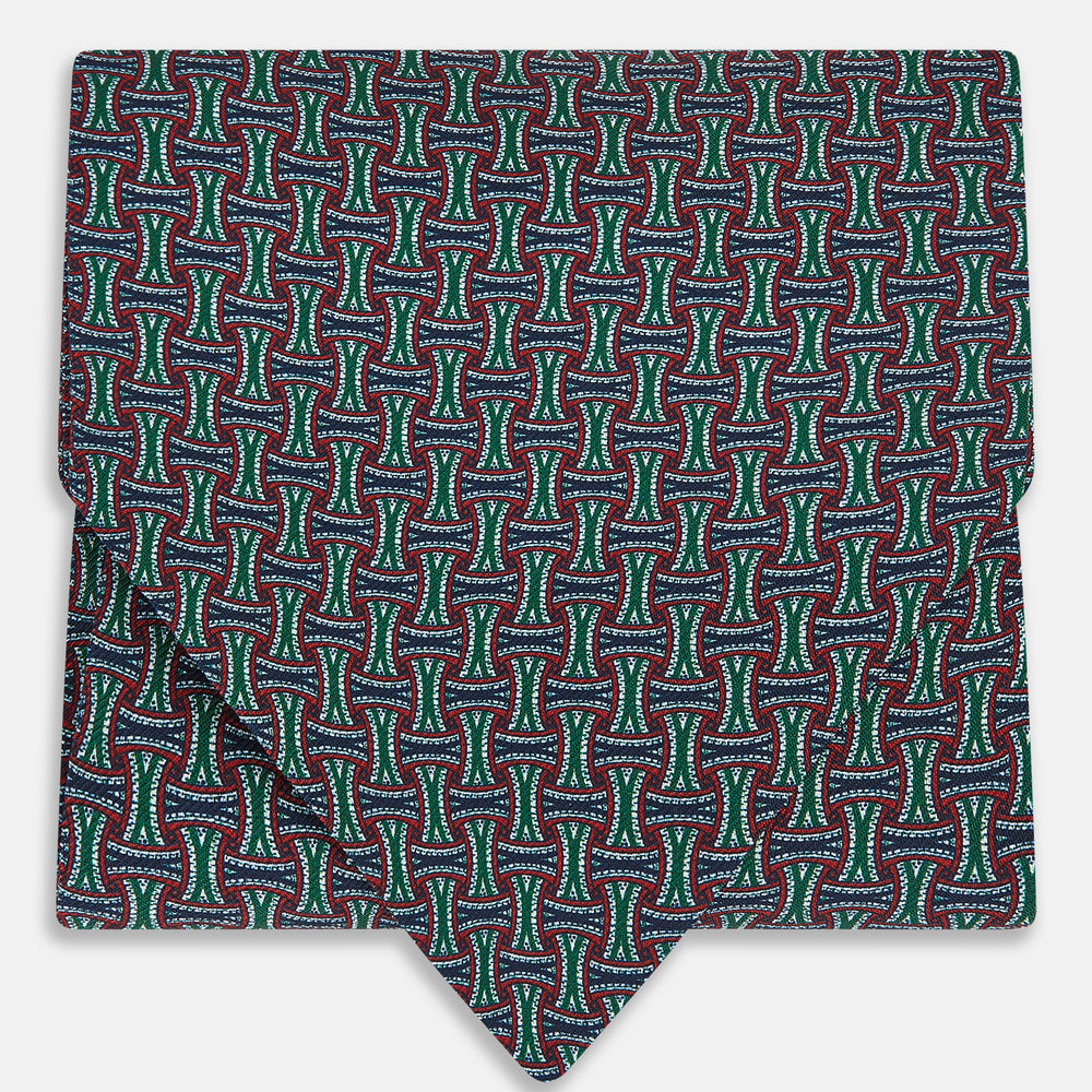 Forest Green and Red Weave Patterned Silk Cravat