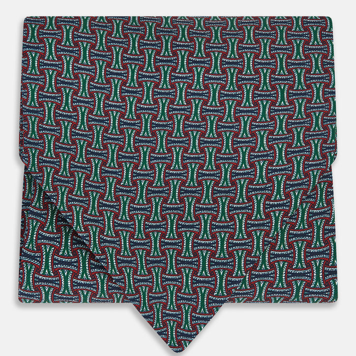 Forest Green and Red Weave Patterned Silk Cravat