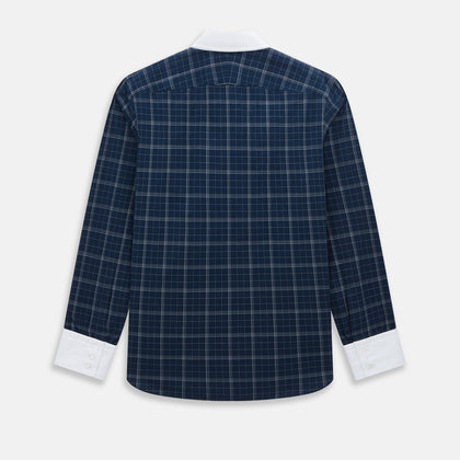 Indigo Windowpane Check Windsor Shirt with Constrast T&A Collar and Cuffs Image 2