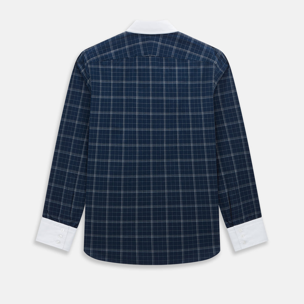 Indigo Windowpane Check Windsor Shirt with Constrast T&A Collar and Cuffs