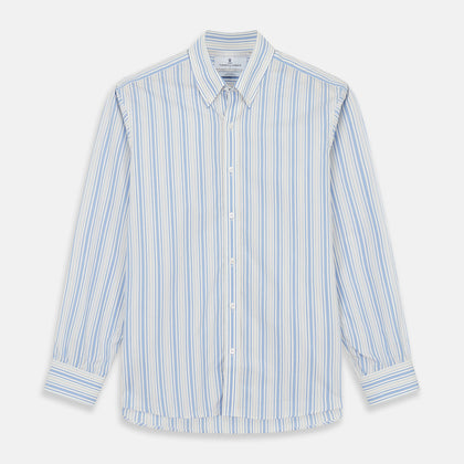 Blue Multi Stripe Wool Blend Weekend Fit Hayne Shirt