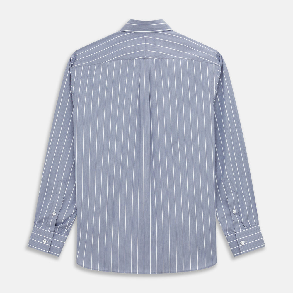 blue and white pinstripe dress shirt Liam in Blue Wide Stripe Shirt in White Collar & Cuff, 15 32/33