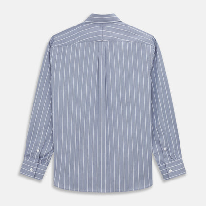 Pale Blue and White Pinstripe Cotton Blend Weekend Fit Finch Shirt Image 4
