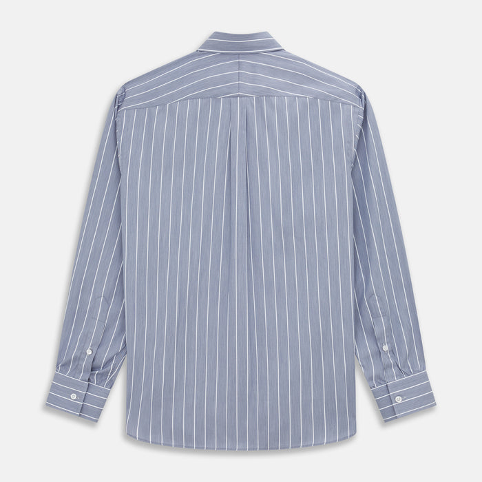 Pale Blue and White Pinstripe Cotton Blend Weekend Fit Finch Shirt Image 4