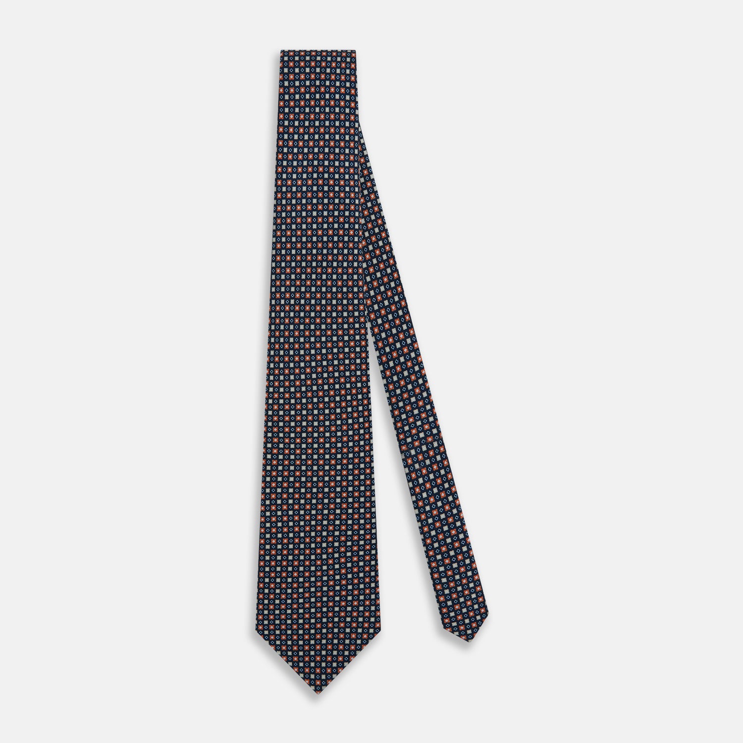 View 2 of product Navy and Orange Geometric Motif Silk Tie