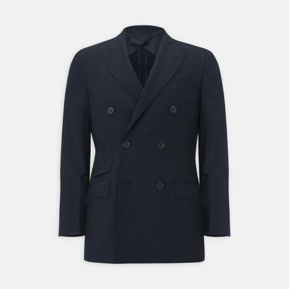 Navy Wool Pinstripe Double-Breasted Jacket Image 4