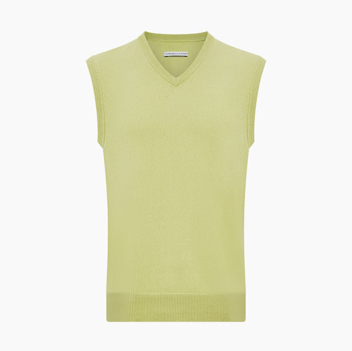 Melon Green V-neck Cashmere Vest Image 3