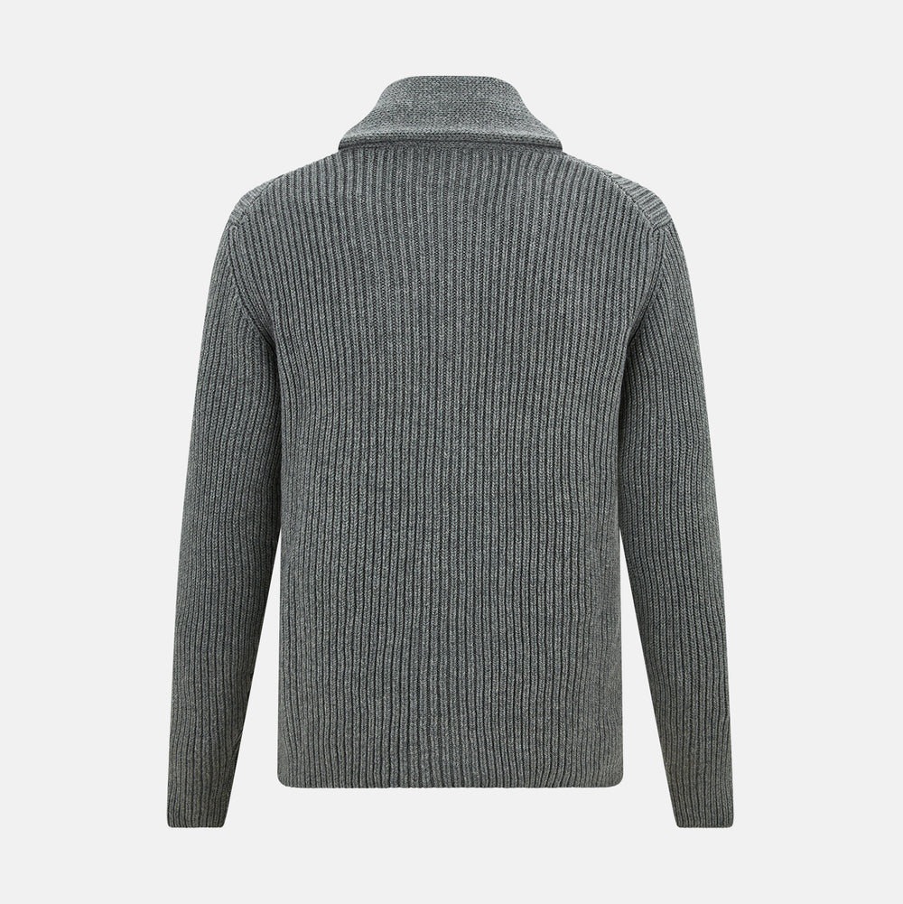 Grey Melange Cashmere Shawl Collar Cardigan