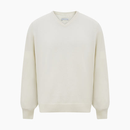 White Cashmere V-Neck Jumper Image 4