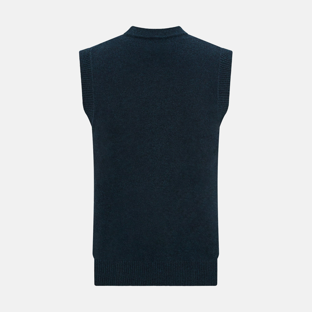 Dark Green Melange Cashmere Sleeveless Cardigan