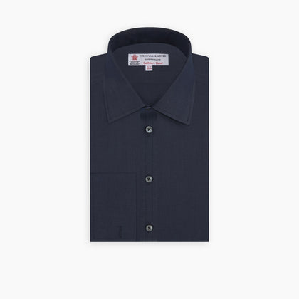 Dark Blue Denim-Cashmere Shirt with T&amp;A Collar and Double Cuffs Image 4