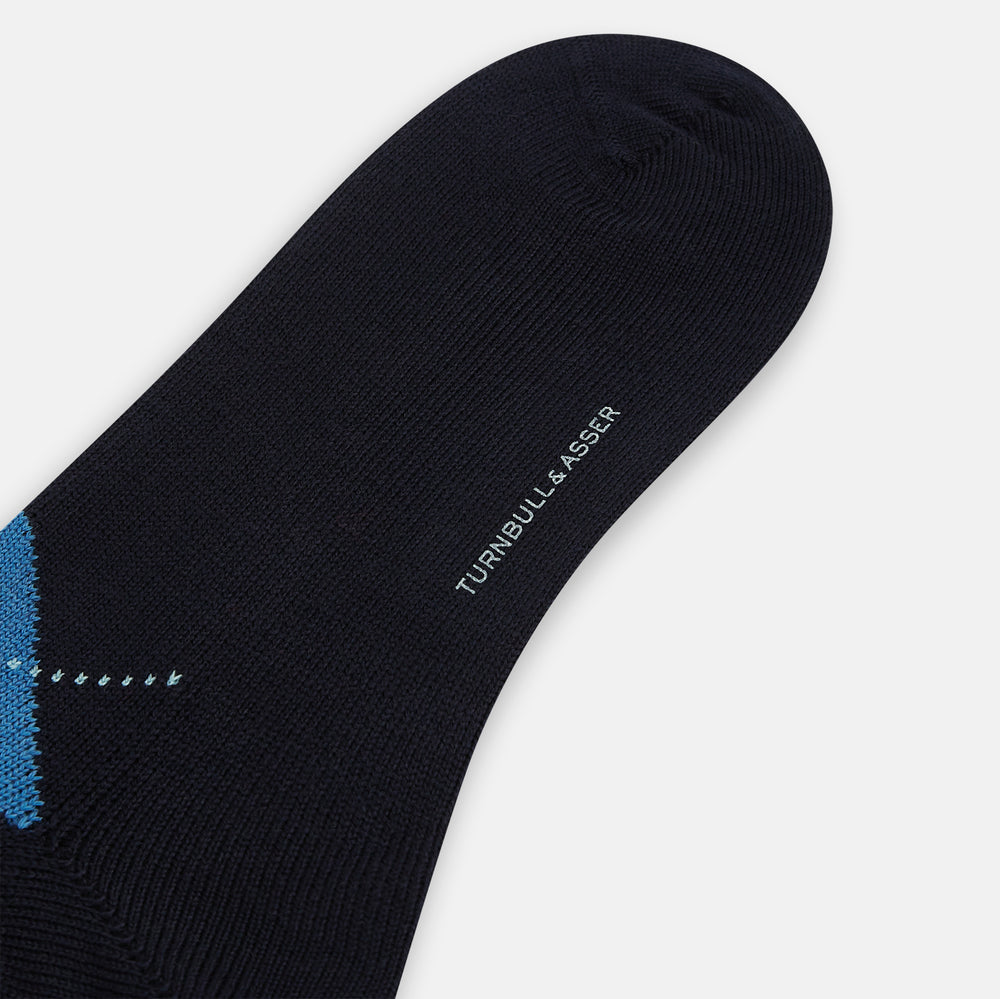 Navy/Blue Wool Check Mid-Length Socks