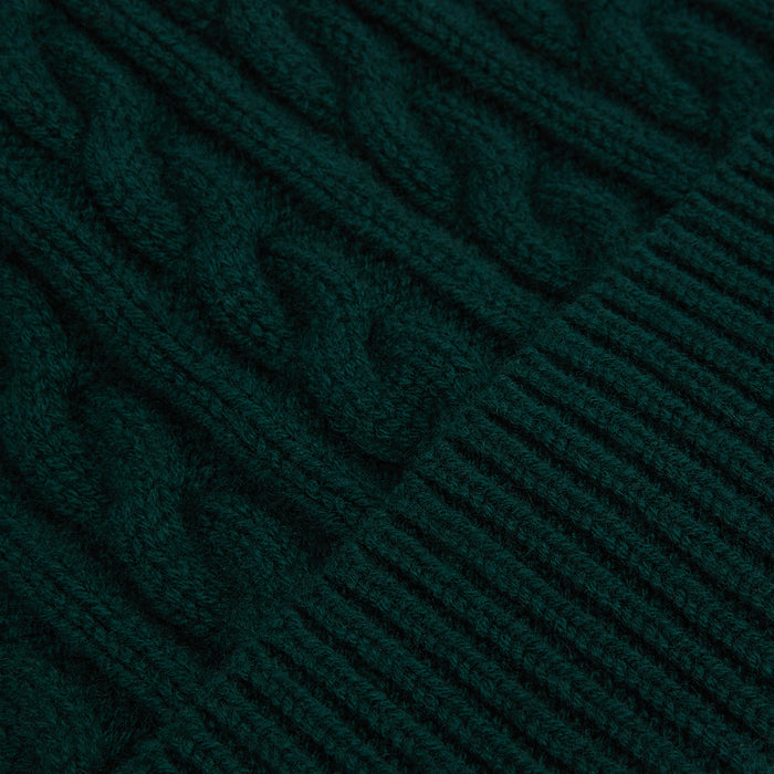 Forest Green Cable Knit Cashmere Beanie Image 1