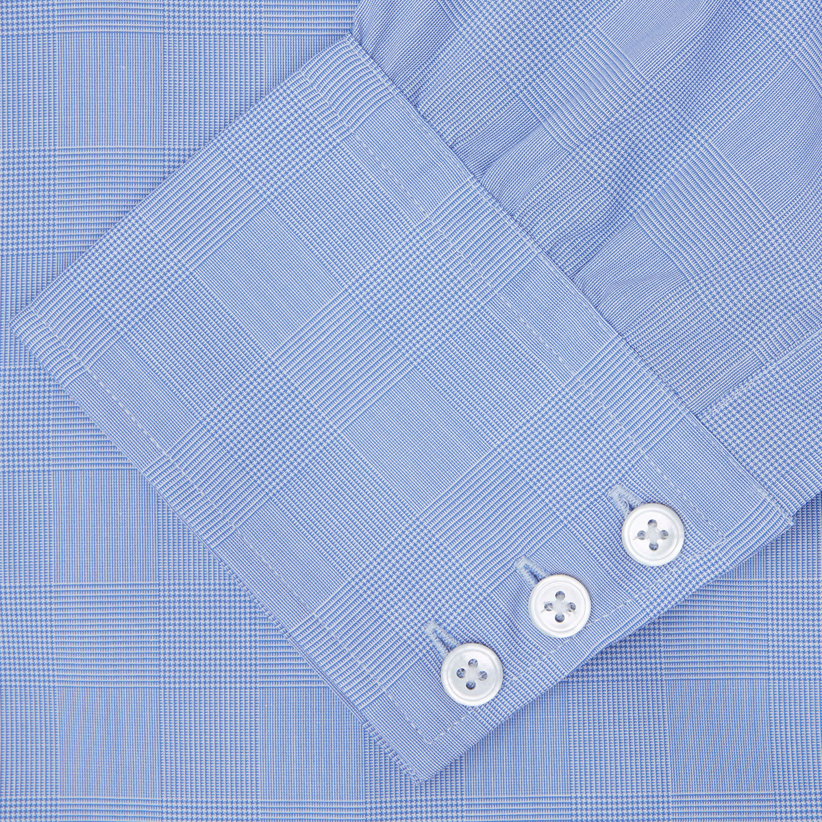 View 3 of product Blue Prince of Wales Check Shirt with T&A Collar and 3-Button Cuffs