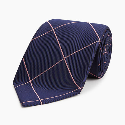 FONDANT PINK and WINDOW PANE NAVY SIlk TIE Image 4