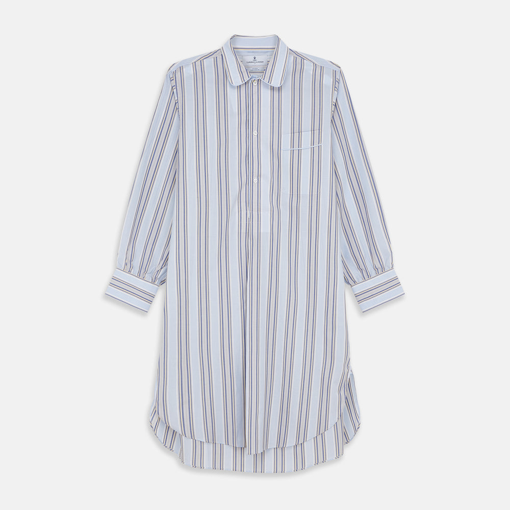 Pale Blue and Yellow Multi Stripe Cotton Sussex Nightshirt