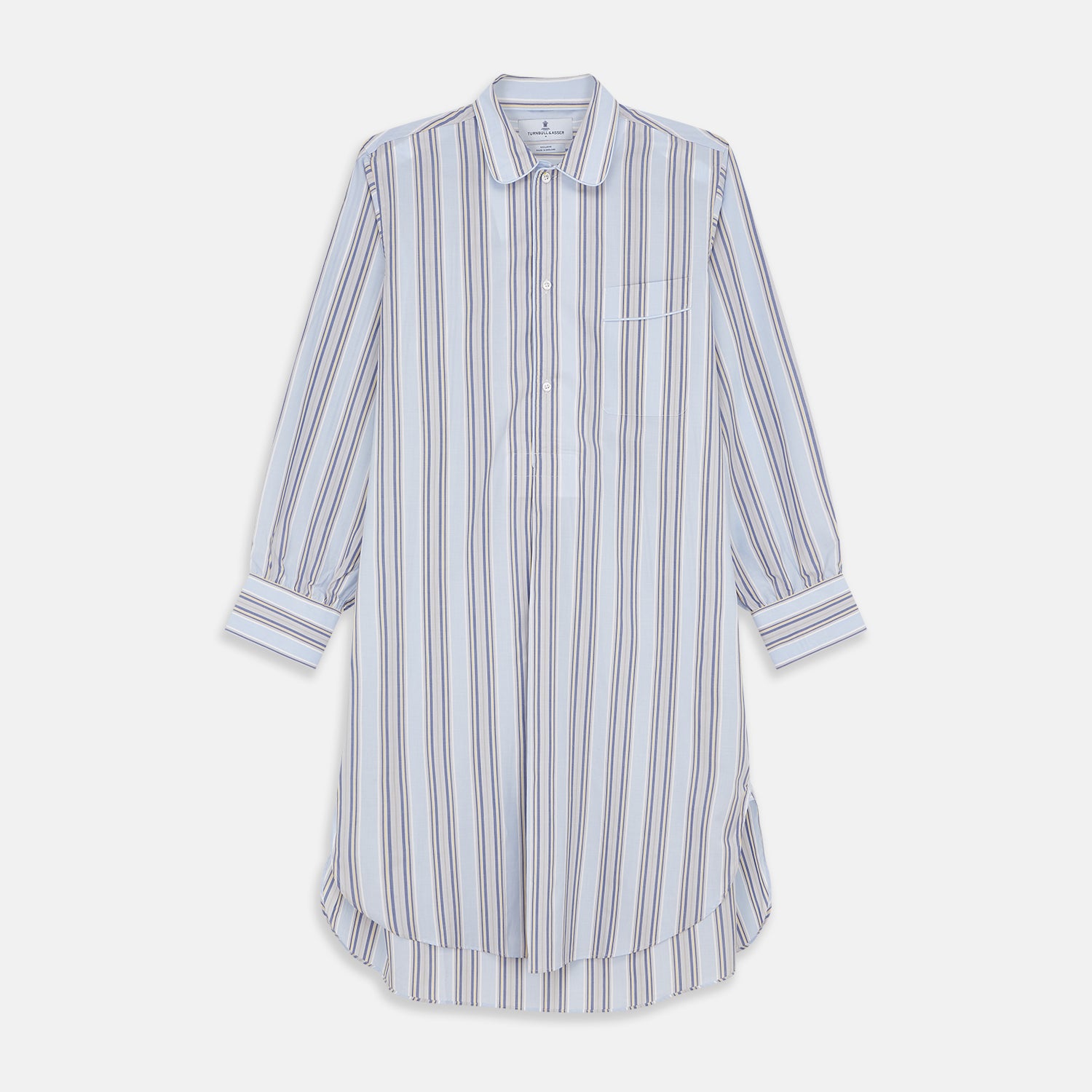 View 1 of product Pale Blue and Yellow Multi Stripe Cotton Sussex Nightshirt