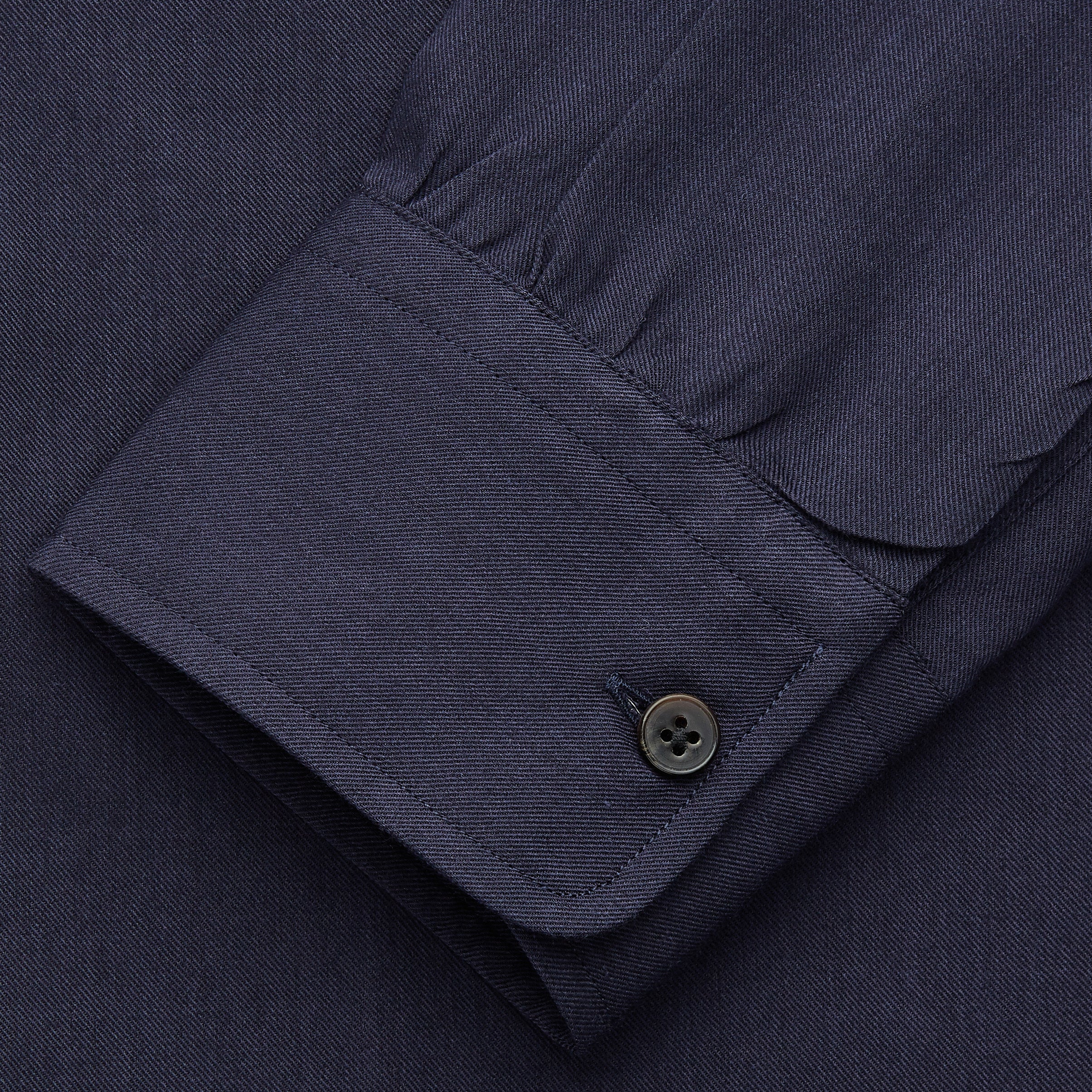 View 3 of product Navy Military Weekend Fit Cotton & Wool Shirt with Stand Collar and 1 Button Cuffs