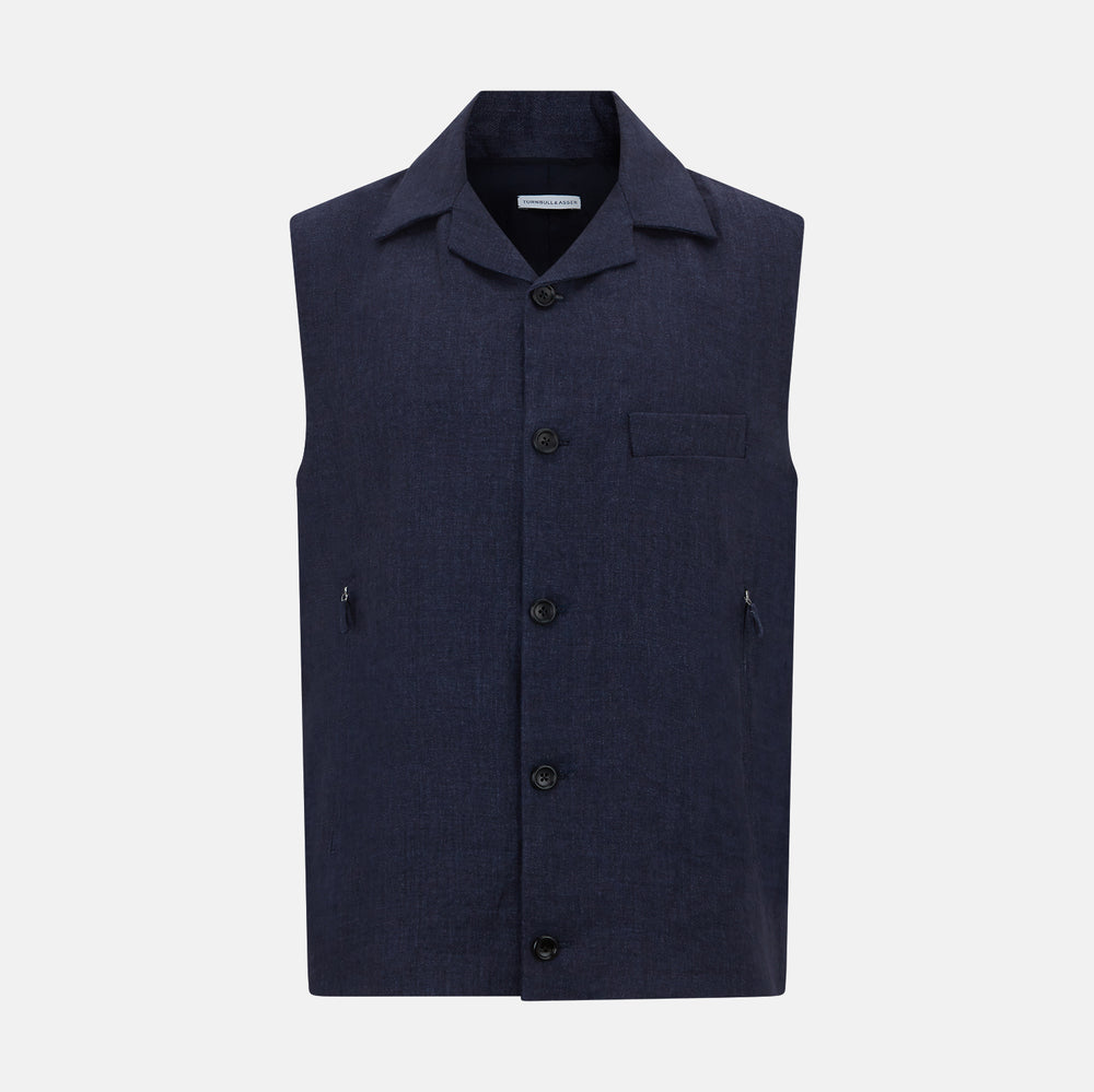 Navy Collared Linen Waistcoat