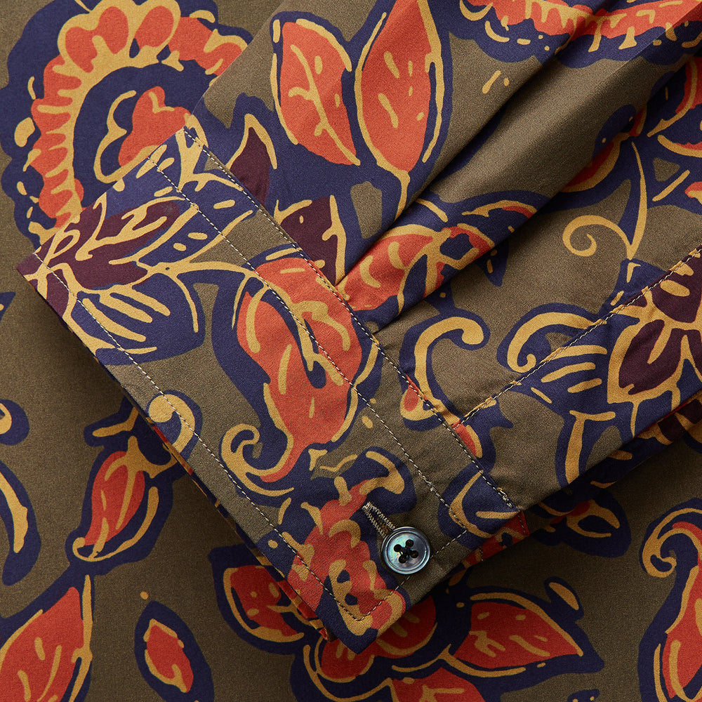 Khaki Green Floral Silk Holiday Fit Winnington Shirt