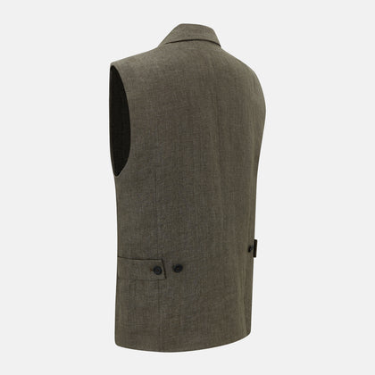Olive Collared Linen Waistcoat Image 3