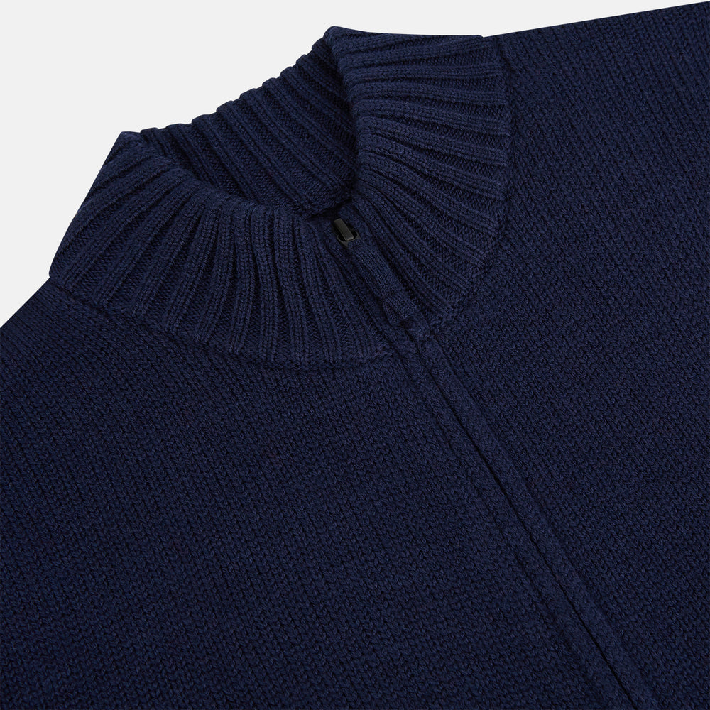 Navy High Neck Merino Zipped Cardigan