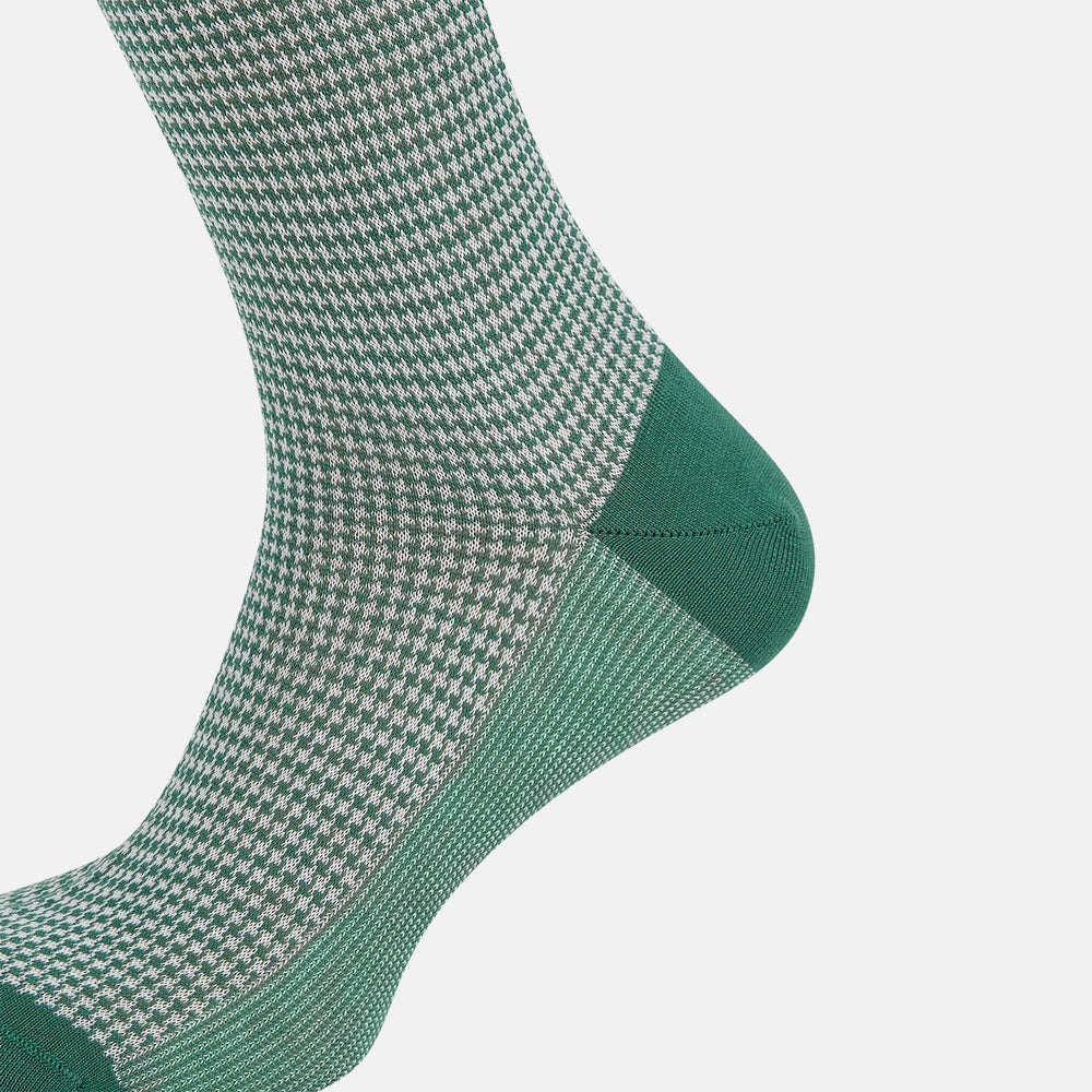 Ivory/green Houndstooth Long Socks