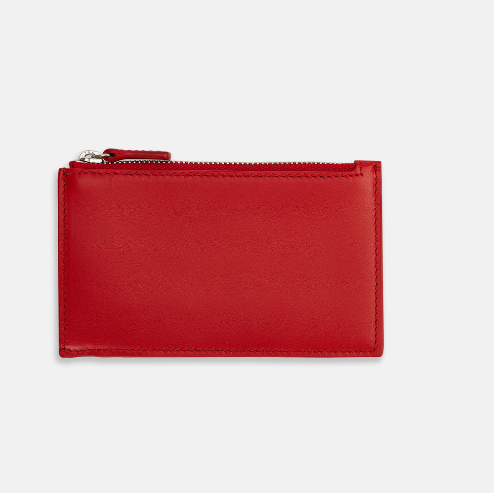 Red Leather Zip Coin and Card Holder