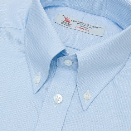 Light Blue Royal Oxford Cotton Shirt with Button-Down Collar and 3-Button Cuffs