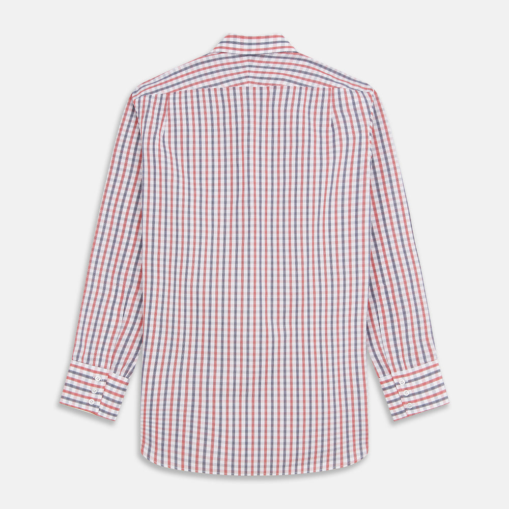 Navy and Red Check Cotton Regular Fit Mayfair Shirt