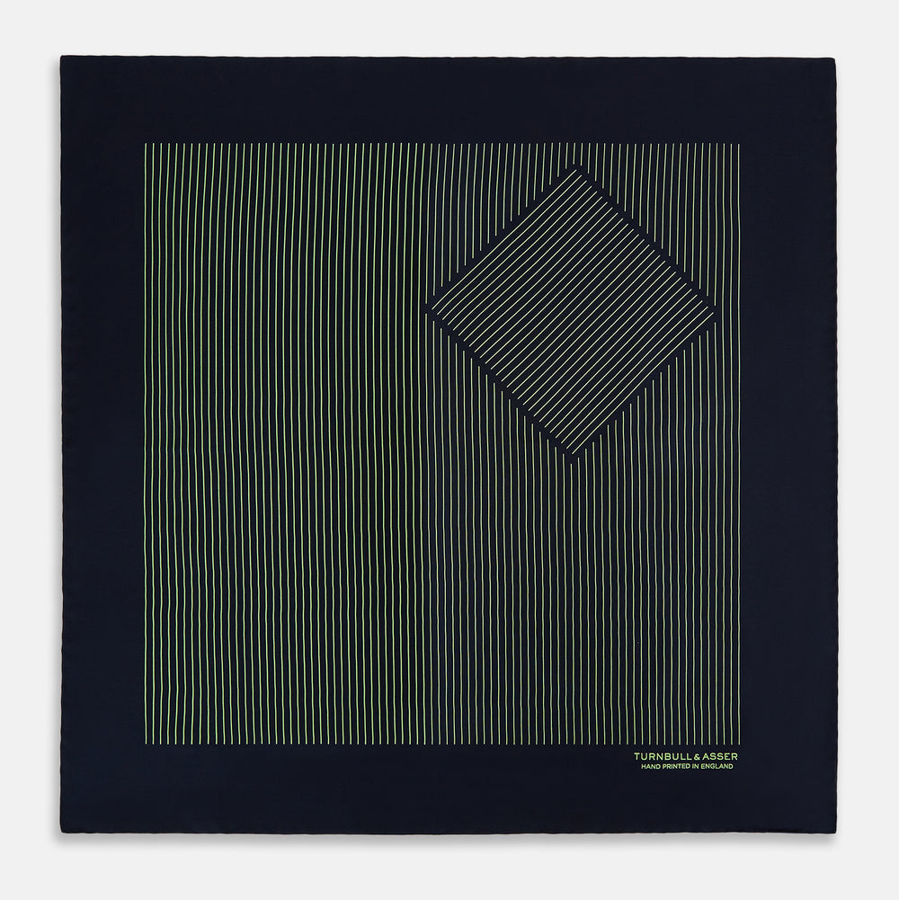 Navy and Melon Green Stripe Silk Pocket Square