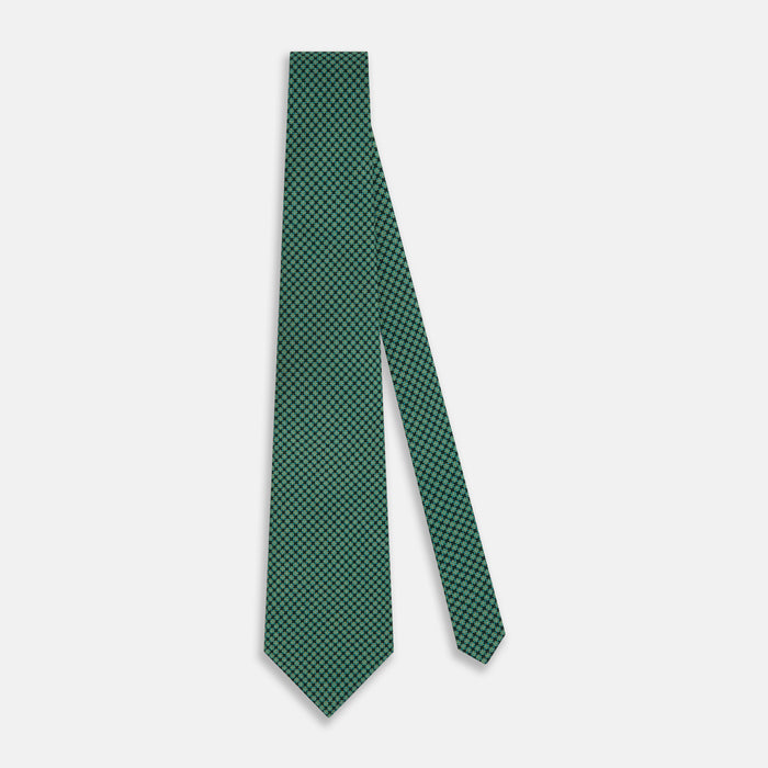 Forest Green Geometric Floral Printed Silk Tie Image 1
