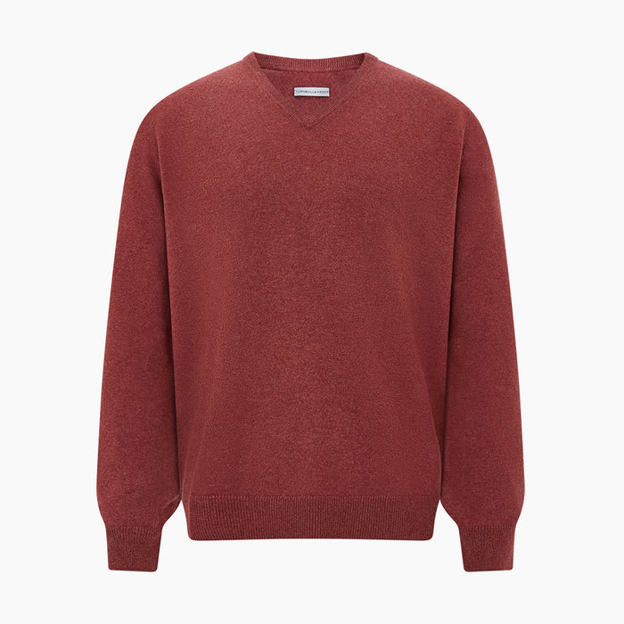 Burgundy Crew V-Neck Cashmere Jumper Image 4