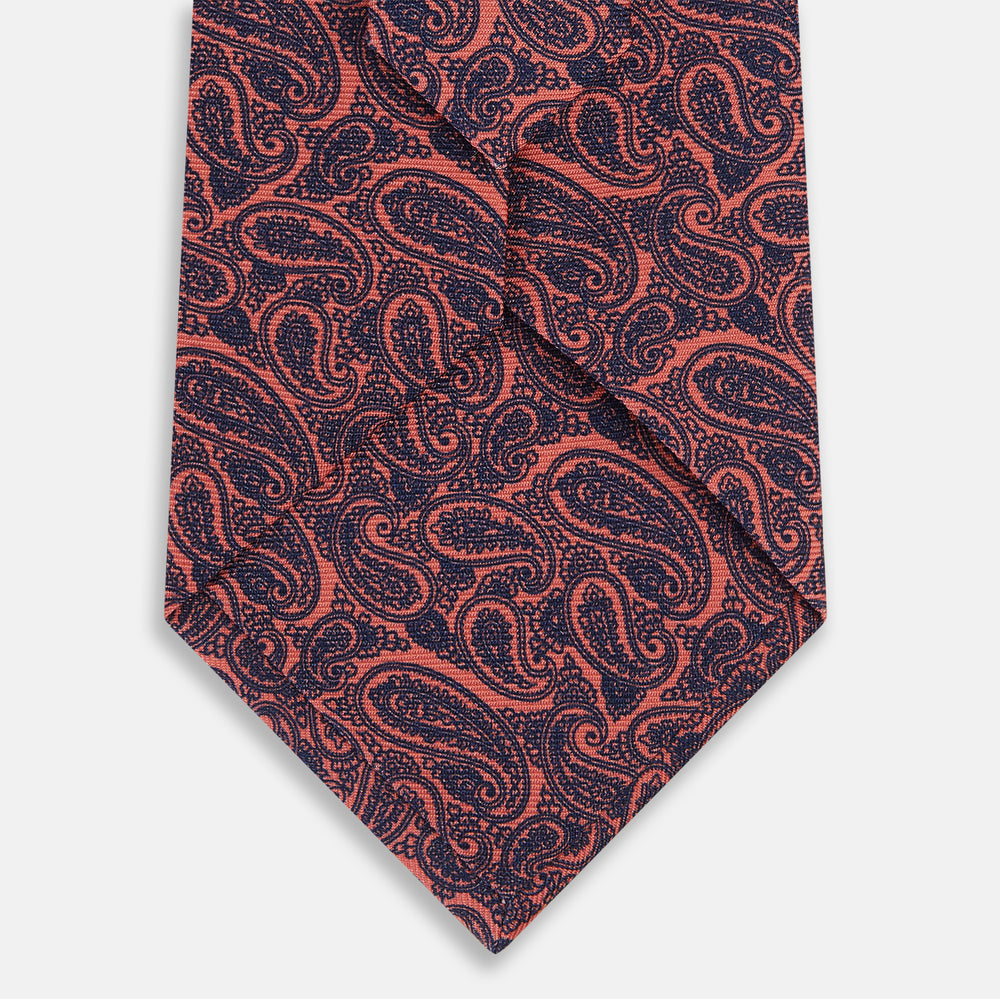 Orange Paisley Printed Silk Tie