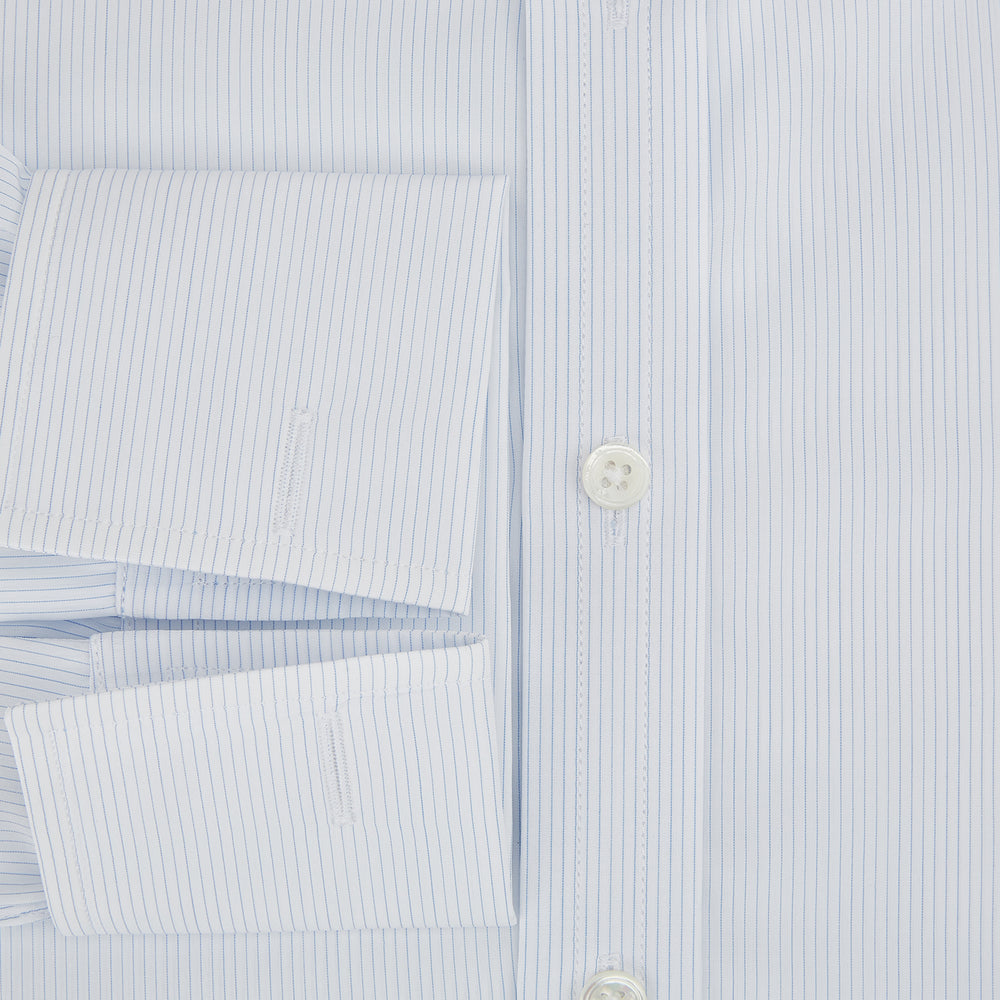 Blue and White Thin Stripe Shirt with T&A Collar and Double Cuffs