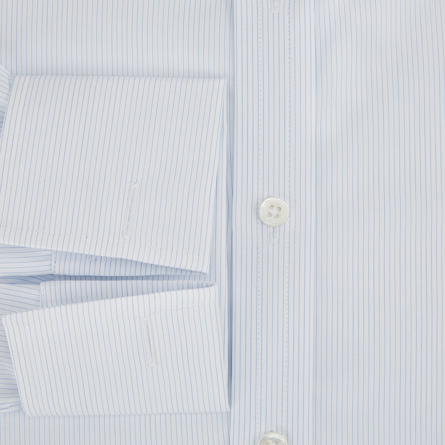View 4 of product Blue and White Thin Stripe Shirt with T&A Collar and Double Cuffs