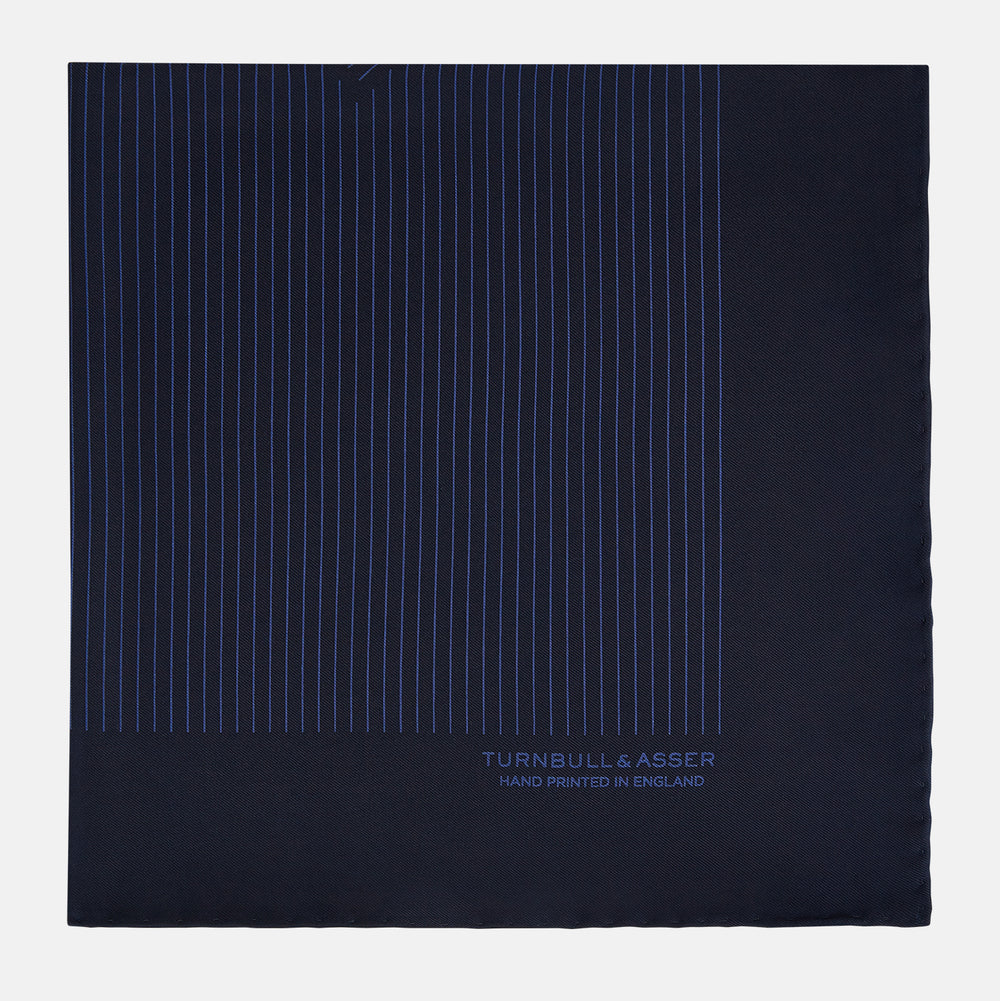 Navy Stripe Silk Pocket Square