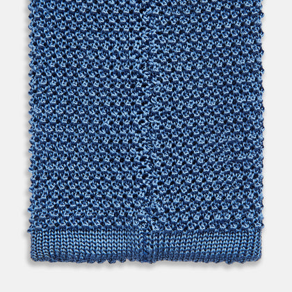 KNITTED MID BLUE SILK PLAIN TIE Image 3