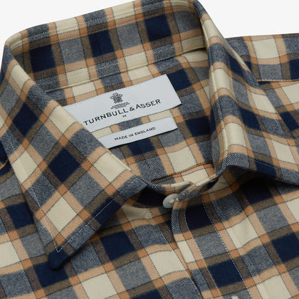 Blue Multi Check Weekend Fit Shirt with Derby Collar and 1-Button Cuffs Image 3